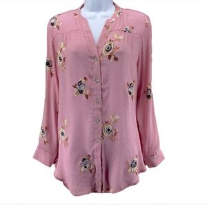 NWOT Anthro’s Fig and Flower Mauvy Pink Floral Embroidered Tunic Top Size S